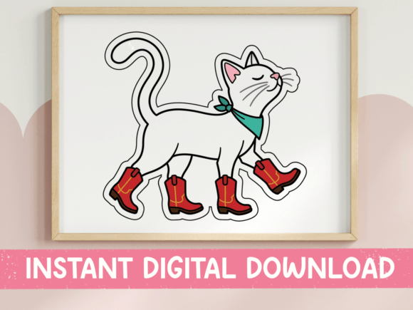 Cat in Cowboy Boots Sticker Design Graphics Review