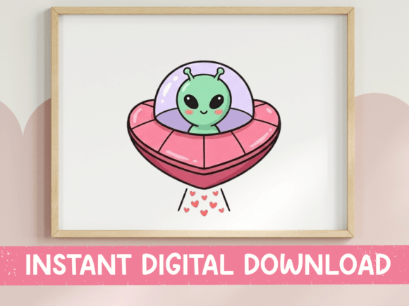 Cute Alien UFO Heart Valentine SVG Graphics for T-Shirt Designs